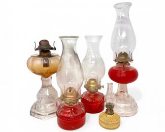 33 AntiqueGlassOilLampAssortedGlassStyles