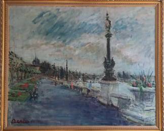 3093Demetre Dimitri de Berea  Paris Street Scene Oil Painting  30 x 40  Provenance George Berea