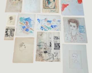 2352Signed Dimitrie Berea Portrait  Figure Study Sketch Collection  Original MidCentury