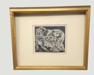 3140Small Framed Art Print  Stylized Animal Scene  7 x 8 Frame