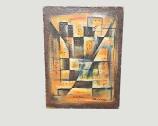 3143Roy Steinberg Abstract Cityscape Painting on Panel