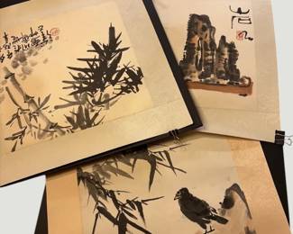 2078Asian Inspired Ink Style Prints  Set of Three