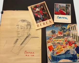 2057Original Dimitri Berea Portrait Sketch, New York 1968, Signed French Manuscript Note  Ephemera