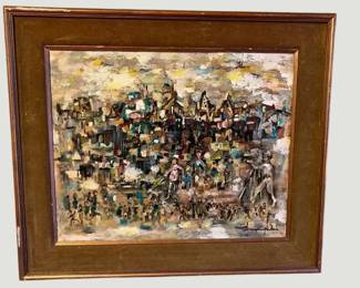 2409MidCentury Impressionist Cityscape Oil Painting  Signed Shapiro  Framed