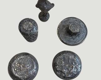 2392Antique Decorative Desk Seals  Metal Handles  Figural Seal, Ornate Repouss Designs