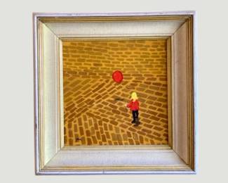 2350Jan  Girl With Red Balloon  Oil Painting  Framed