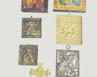 2393Orthodox Icons  Russian Eastern Christian Metal  Wood Plaques, Triptych  Saint George