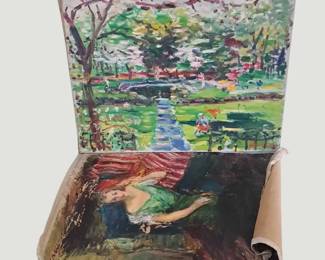 3130Two Dimitrie Berea Unframed Oil Paintings on Canvas  Portrait  Landscape Studies