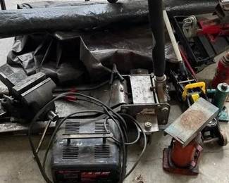 Miscellaneous Group Of Jacks, Vices Amps, Tarps And More