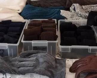 Large Lot Of Men’s Socks, Gloves, And Sweaters Six men sweaters: large& extra large two pair of gloves, 55 pairs of socks in multiple colors along with handkerchiefs