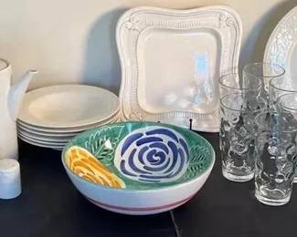 Beautiful Garland Ivory Dish Set, And Friends Used garland dish, set some utensil marks, pier one serving bowl and coin Dot glasses and more. Bring wrappig and boxes