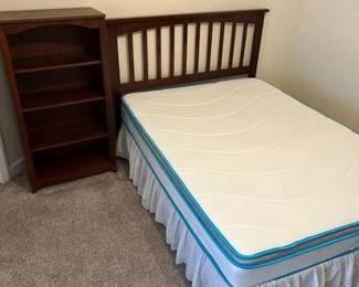 Bookshelf And Double Bed With Like New MattrBookshelf And Double Bed With Like New Mattress Included Mission style double bed headboard is 55 inches with new like mattress shelf is 25 inches wide 13 inches deep 48 inches tall