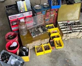 Large Grouping Of Nails Screws And Other Miscellaneous Bolts With Storage Bring boxes for loading