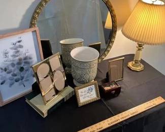 Beautiful Gold Guilt Mirror, Picture Frame, Book, Decor, And More Beautiful mirror, lamp, picture frames, and more Mirror - 26” round