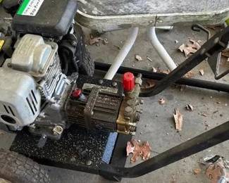 Power washer has a good engine, but a bad pump. The blade saw has an indication that is not starting and other miscellaneous tools that need a fixing up - good for parts.