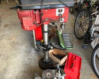 Drill Press And Bench Grinder Along With Accessories In working condition