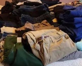 Mystery Bundle Of Women’s Clothing Mystery lot includes pants shorts, sleepwear, swimsuits, loungewear shoes that are 7 1/2 to 8 in size formal dresses most clothes are XXL