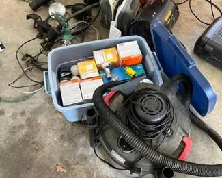 Miscellaneous Grouping Of Shop Lights Heaters, And A Shop Vac In working condition