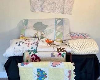 Quilt-Tastic Lot Beautiful wood quilt rack with various handmade quilts, Afghans and more Pet free smoke free