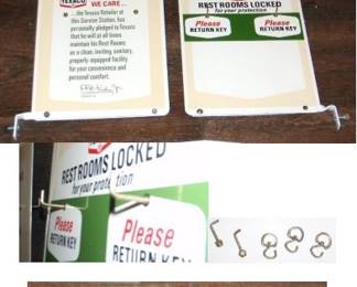 1968 never used registered restroom signs with original brass key hangers with extra hangers