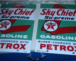 Vintage never-used original porcelain single-sided pump signs