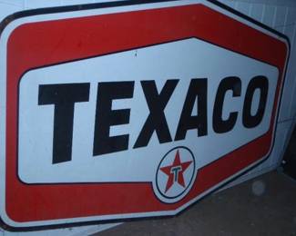 Vintage porcelain 1967 Hexagonal Texaco sign; one-sided 60.5” x 38.5” no no bracket