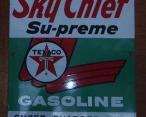 Vintage Texaco porcelain Sky Chief Gasoline sign 15” x 10 (2 available)