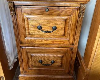 Oak two-drawer locking filing cabinet
