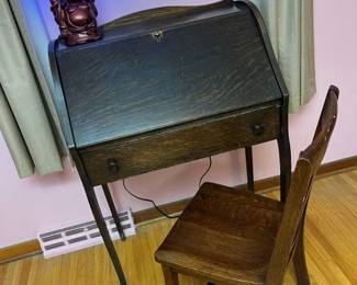 29 Vintage White Oak Secretary Staged