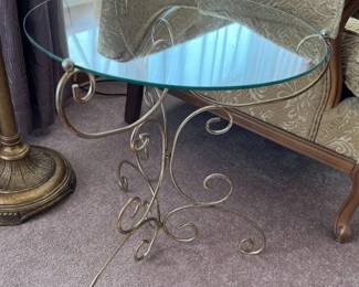 29 Vintage Glass Top Metal Scroll Accent Table