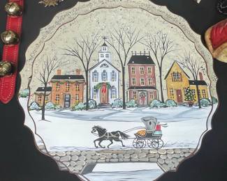 Hand-Painted Christmas Village Scene Plaque