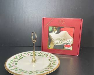 Lenox Holiday Holly  Berry Tiered Server with Napkin Holder
