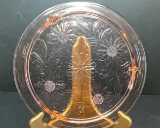 Pink Depression Glass Jeannette Floragold Cake Stand