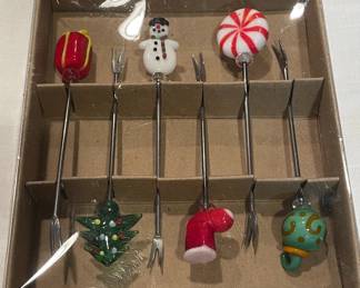 Christmas Themed Glass Toppers Cocktail Picks Set of 6