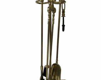 Brass Fireplace Tool Set with Turned Handles
