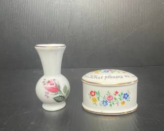 Vintage Porcelain Mini Vase and Trinket Box