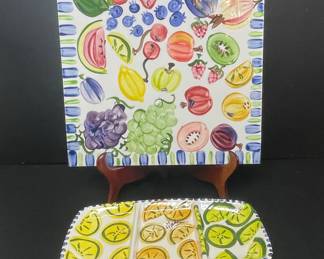 HandPainted Ceramic Fruit Serving Platter and Relish Tray