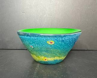 Murano-Style Art Glass Bowl with Controlled Bubbles