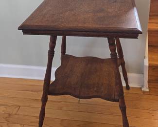 Victorian Oak Parlor Table with Scalloped Shelf
