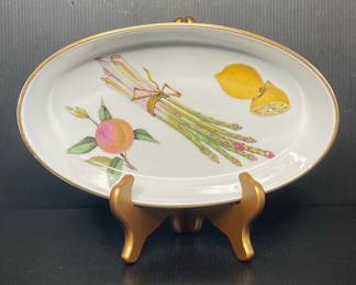 Royal Worcester Evesham Gold Oval Serving Dish with Asparagus, Lemon, and Peach Motif