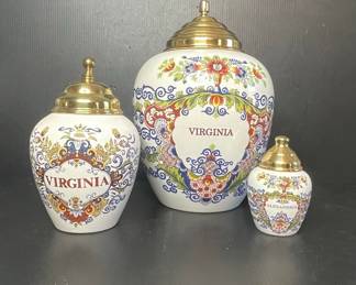 Olde Virginia Jar Company Reproduction Delft Style Apothecary Jars