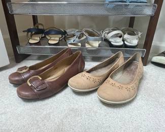 Hotter Women's Tan Suede-Like Ballet Flats with Floral Perforations