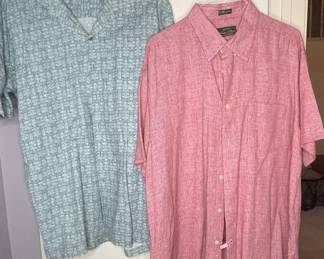 L.L.Bean Men's Geometric Pattern Short Sleeve Button-Down Shirt and Pink Linen Blend Short Sleeve Button-Down Shirt