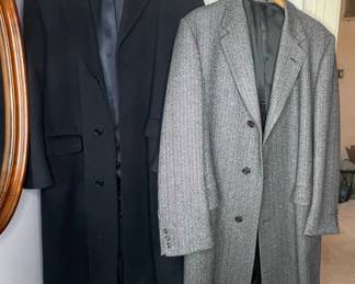 Men's Wool Overcoats - Black and Grey Herringbone