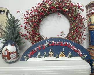 Hand-Painted Christmas Village Scene Plaque