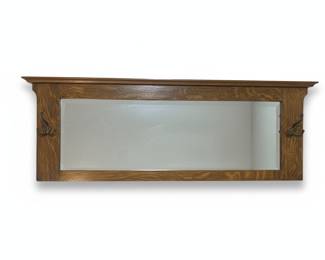 Vintage Oak Wall Mirror with Coat Hooks