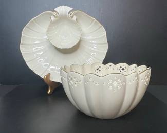 Lenox Linen  Lace Serving Bowl and Shell Dish