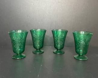 Princess House Fantasia Emerald Green Footed Tumblers