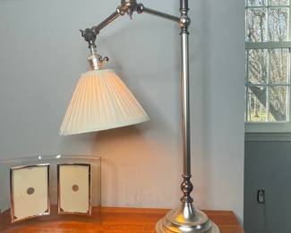 Adjustable Brass Pharmacy Desk Lamp with Pleated Shade