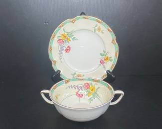 Johnson Bros Ontwood Pattern Soup Bowl and Saucer